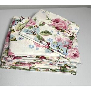 Vintage Ralph Lauren Water Floral Full Sheet Set Fitted Flat 2 Pillowcases Roses
